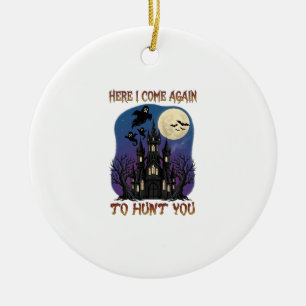 Here Come Again Haunted Castle Ghosts Moon Ceramic Ornament