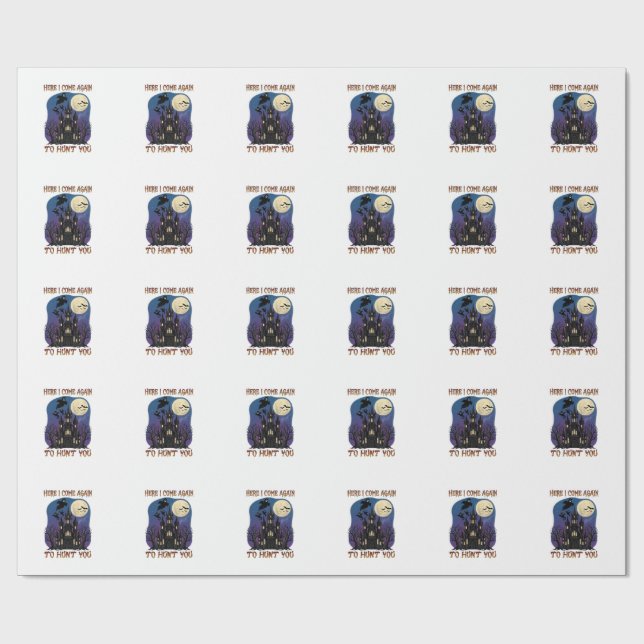 Here Come Again Haunted Castle Ghosts Moon Wrapping Paper (Flat)