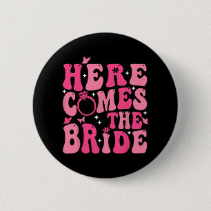 Here Come The Bride Pink Groovy Bachelorette Party 6 Cm Round Badge