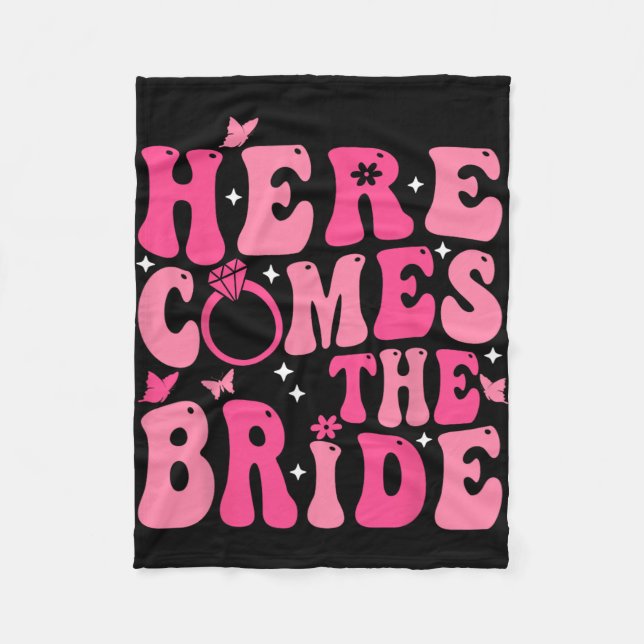 Here Come The Bride Pink Groovy Bachelorette Party Fleece Blanket (Front)