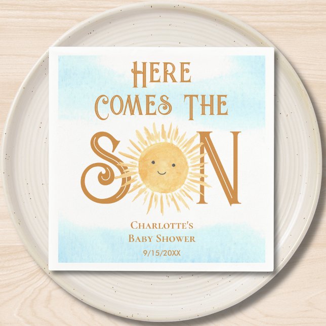 Here Come The Son Boy's Baby Shower  Napkin (Creator Uploaded)