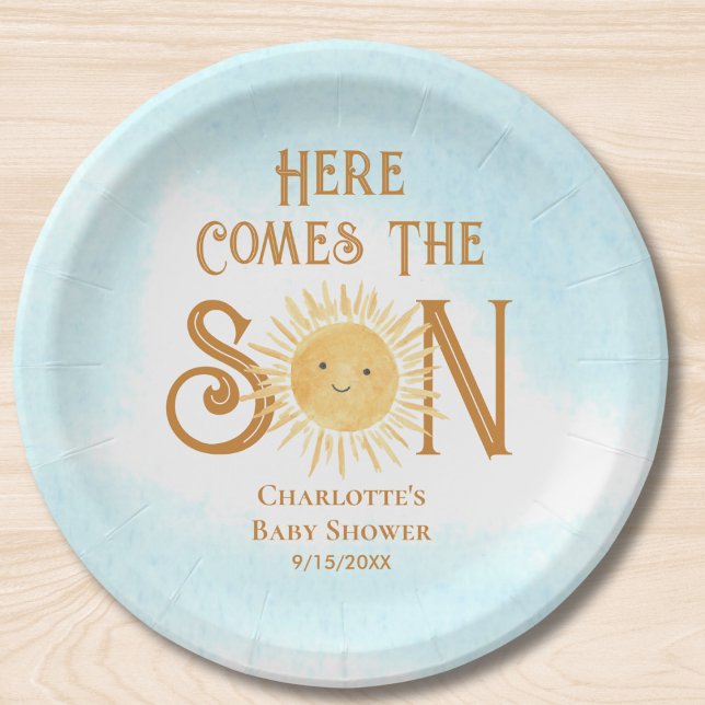 Here Come The Son Boy's Baby Shower  Paper Plate (Creator Uploaded)
