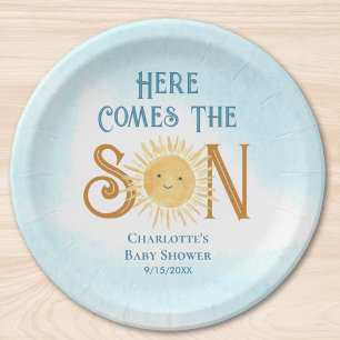 Here Come The Son Sunshine Baby Shower  Paper Plate