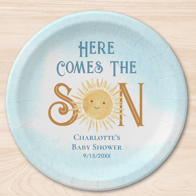 Here Come The Son Sunshine Baby Shower  Paper Plate (Creator Uploaded)