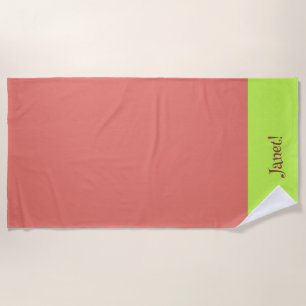 Here Comes a Red and Bright Green   Beach Towel
