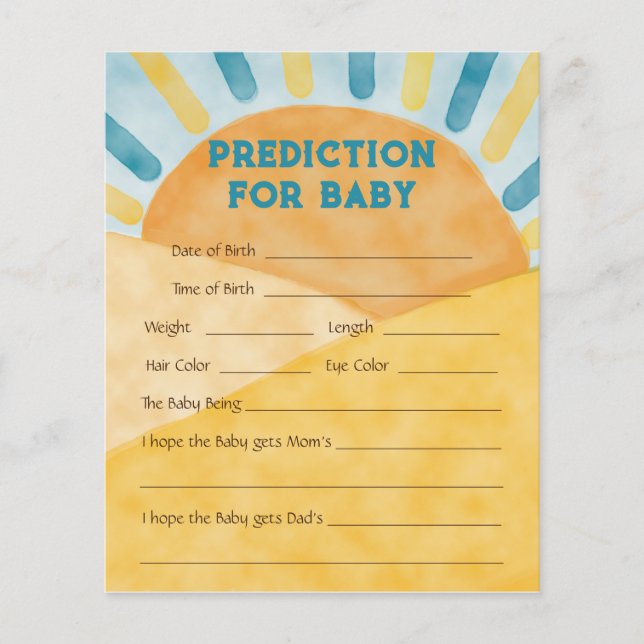 Here Comes Blue Ray Sunshine Baby Shower Game Card (Front)