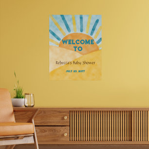 Here Comes Blue Rays Sunshine Baby Shower Welcome Poster