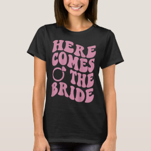 Here Comes Bride Groovy Groom Engaged Mrs Bachelor T-Shirt