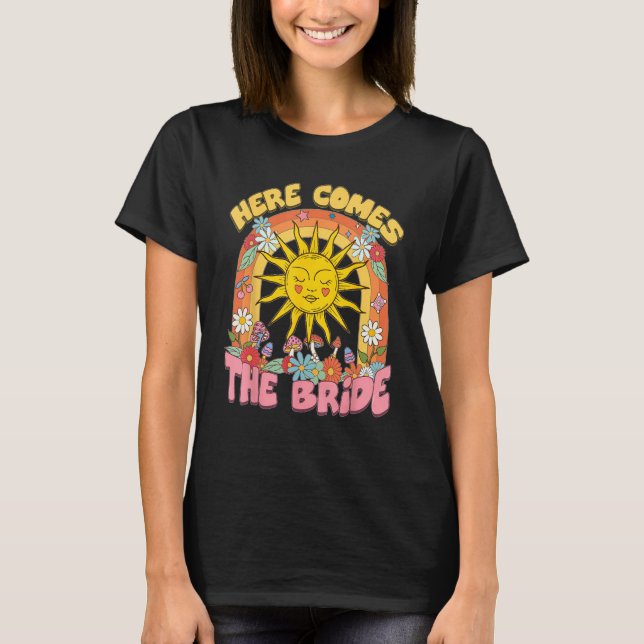 Here Comes Bride Groovy Retro 70s Bachelorette Par T-Shirt (Front)