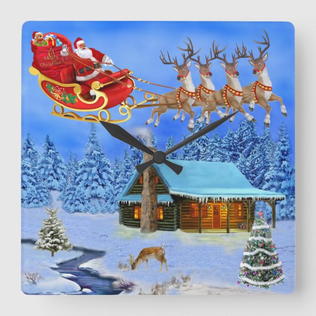 HERE COMES SANTA CLAUS SQUARE WALL CLOCK (Front)