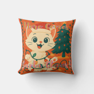 Here comes Santa Claws! Funny Santa Cat Cushion