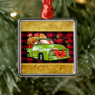 Here comes Santa paws dog Christmas parade truck Metal Ornament