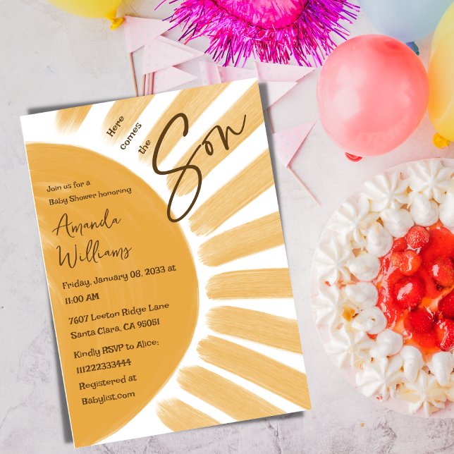 Here Comes Son Boho Yellow Sunshine Baby Shower Invitation (Creator Uploaded)