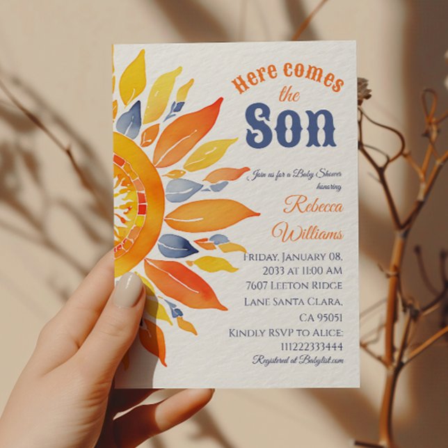 Here Comes Son Sunshine Blue Ray Boy Baby Shower Invitation (Creator Uploaded)