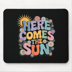 Here Comes Sun Retro Flower Spring Happy Summer Mouse Pad