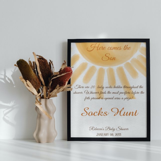 Here Comes Sunshine Baby Shower Sock Hunt Fun Game Poster (Creator Uploaded)