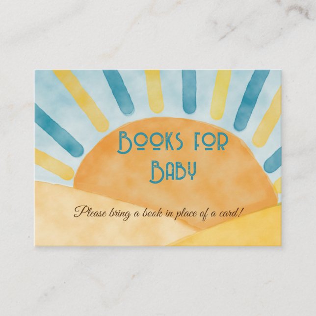 Here Comes Sunshine Blue Ray Book for Baby Shower Enclosure Card (Front)