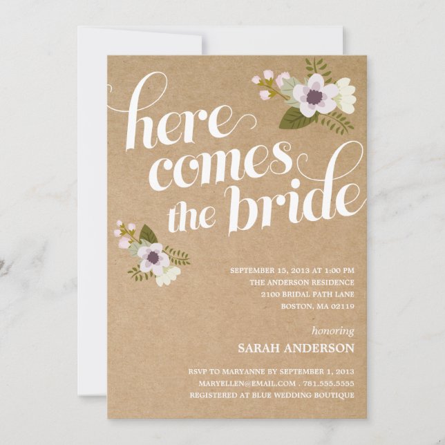 HERE COMES THE BRIDE | BRIDAL SHOWER INVITATION (Front)