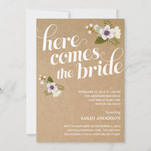 HERE COMES THE BRIDE BRIDAL SHOWER INVITATION