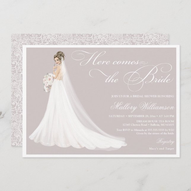 Here comes the bride bridal shower invitation (Front/Back)