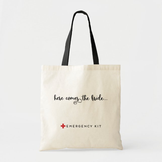 Here Comes the Bride Emergency Kit Bridal Gift Tote Bag (Front)