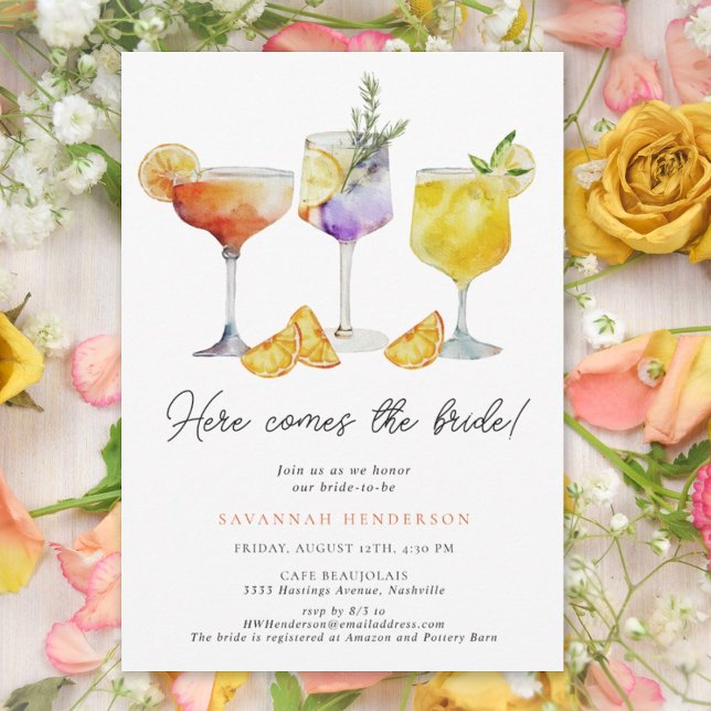 Here Comes the Bride Fun Drink Bridal Shower  Invitation (Creator Uploaded)