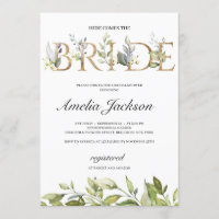 Here comes the bride greenery leaves and gold