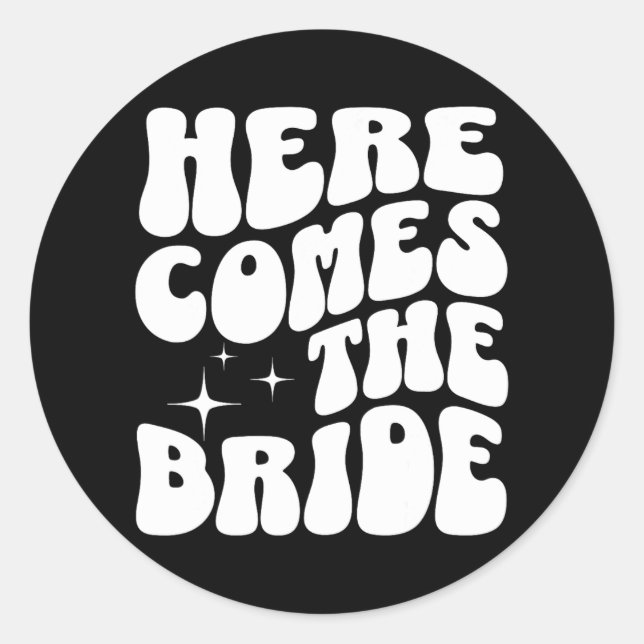 Here Comes The Bride Groovy Bach Retro Bachelorett Classic Round Sticker (Front)
