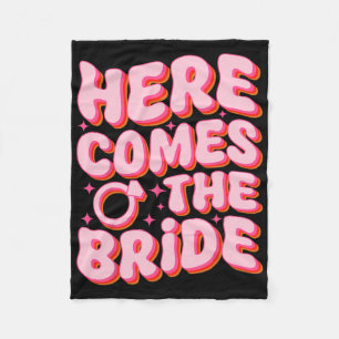 Here Comes The Bride Groovy Bachelorette Party Mat Fleece Blanket