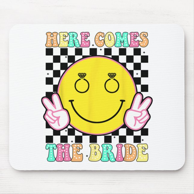 Here Comes The Bride Groovy Bachelorette Party Tea Mouse Pad (Front)