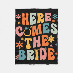 Here Comes The Bride Groovy Retro Bachelorette Mat Fleece Blanket