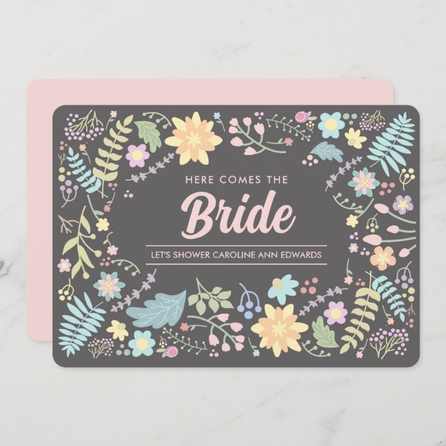 Here comes the Bride. Modern Floral Bridal Shower  Invitation (Front/Back)