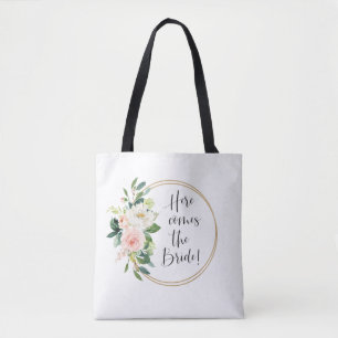 Here Comes the Bride Pink Floral Tote Bag