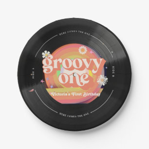 Here Comes The One Groovy Vinyl 1st Birthday Paper Plate