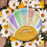 Here Comes The One! Retro Boho Sun 1st Birthday Paper Plate<br><div class="desc">Celebrate in style with these trendy 1st birthday party paper plates. This design is easy to personalise with your special event wording and your guests will be thrilled when they see these fabulous paper plates. Matching items can be found in the collection.</div>