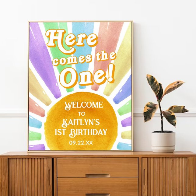Here Comes The One! Retro Sun 1st Birthday Welcome Poster (Creator Uploaded)