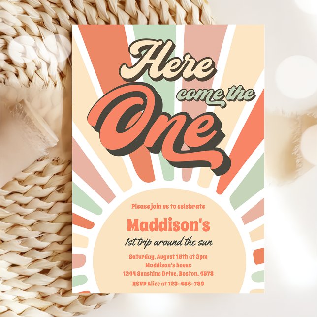 Here Comes The One Sunshine 1st Birthday  Invitation (Creator Uploaded)