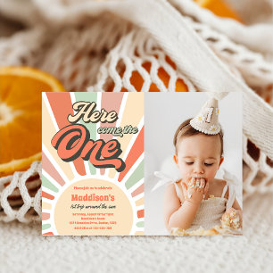 Here Comes The One Sunshine 1st Birthday Photo  Invitation