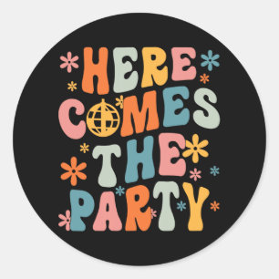 Here Comes The Party Bride Squad Retro Bachelorett Classic Round Sticker