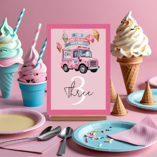 Here Comes the Scoop! Ice Cream Truck Birthday  Table Number