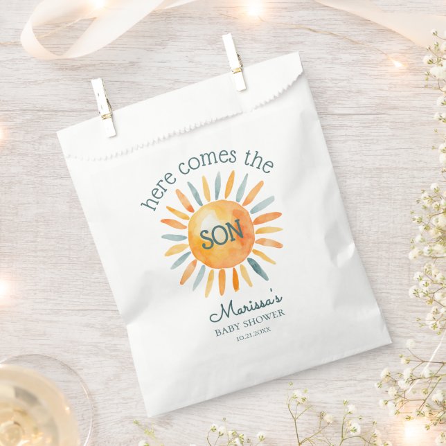 Here Comes the Son Baby Boy Shower Favour Bag (Clipped)
