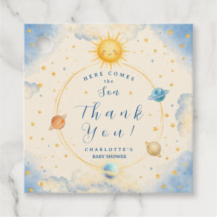Here Comes the Son Baby Boy Shower Square Favour Tags