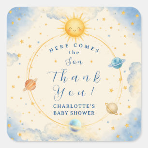 Here Comes the Son Baby Boy Shower Square Sticker