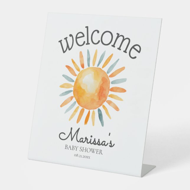 Here Comes the Son Baby Boy Shower Welcome Pedestal Sign (Front)