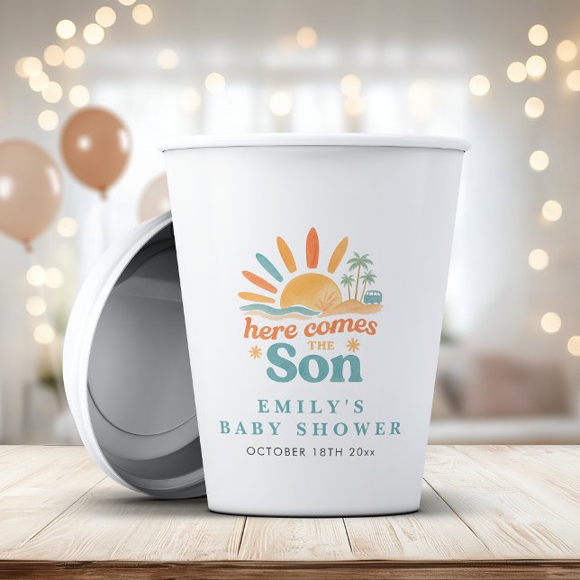 Here Comes The Son Baby Boy Summer Shower Paper Cups (Creator Uploaded)