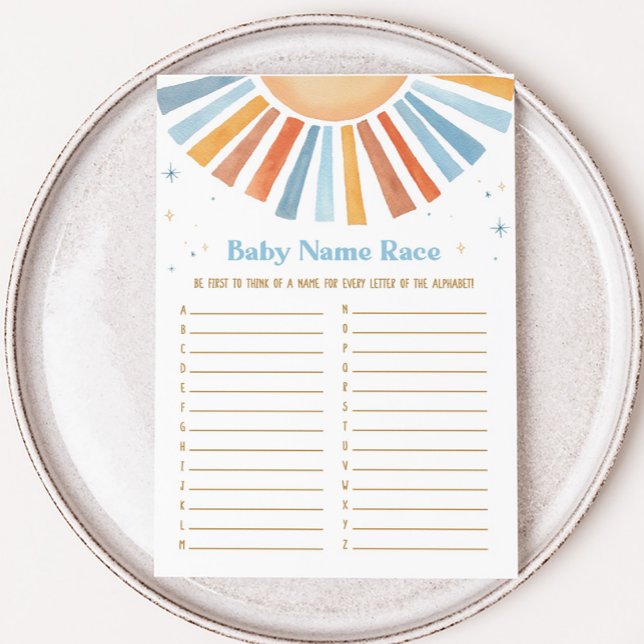 Here Comes the Son Baby Shower Baby Name Race Game (Boho Sunshine Baby Shower Baby Name Race Game)