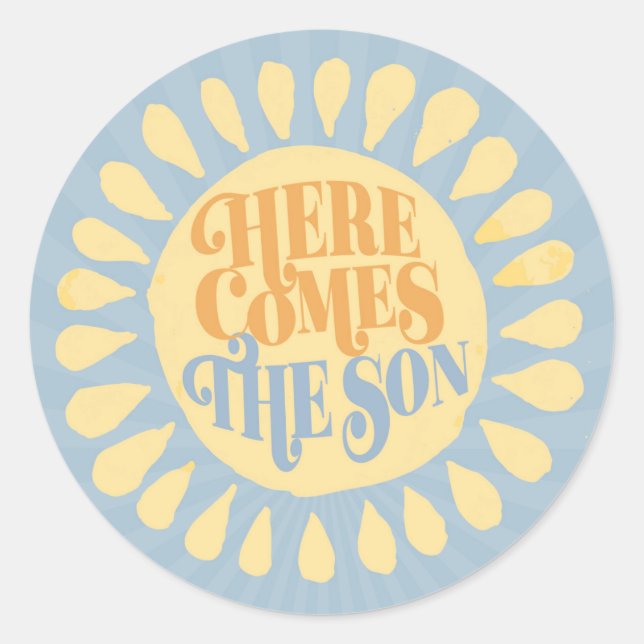Here Comes the Son Baby Shower Boy  Classic Round Sticker (Front)
