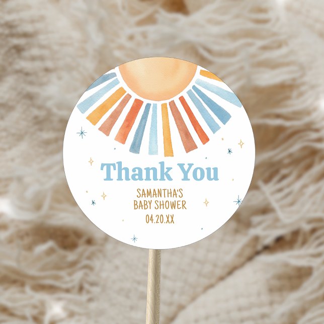 Here Comes the Son Baby Shower  Classic Round Sticker (Here Comes the Son Baby Shower Sticker)