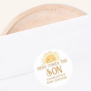 Here Comes The Son Baby Shower Classic Round Sticker