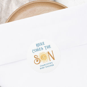 Here Comes The Son Baby Shower Classic Round Sticker